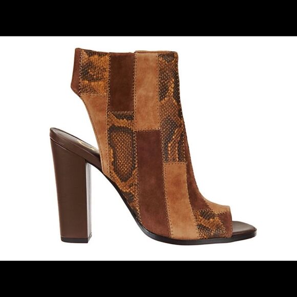 C. Wonder Open Toe Booties Brown Patchwork Leather Size 8 NEW - Picture 1 of 14